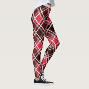 Trendy Red White Maroon Geometric Diamond Pattern Leggings