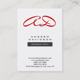 Trendy Red White Modern Monogram Business Card
