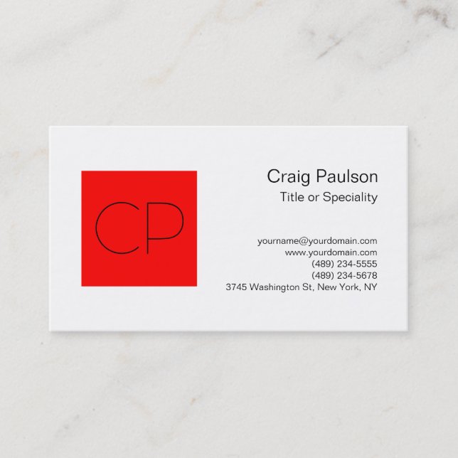 Trendy Red White Monogram Business Card (Front)