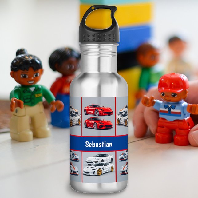 Trendy Red & White Sporty Sports Cars Enthusiasts 532 Ml Water Bottle (Creator Uploaded)