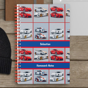 Trendy Red & White Sporty Sports Cars Enthusiasts Notebook