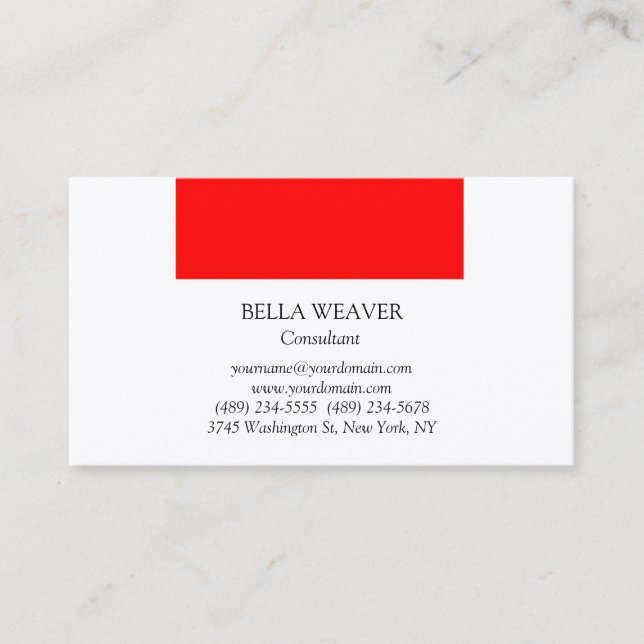 Trendy Red White Stylish Professional Business Card (Front)