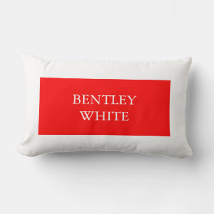 Trendy Red White Stylish Simple Plain Your Name Lumbar Cushion