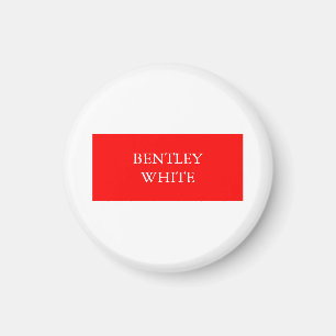 Trendy Red White Stylish Simple Plain Your Name Magnet