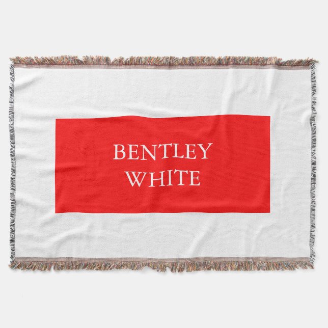 Trendy Red White Stylish Simple Plain Your Name Throw Blanket (Front)
