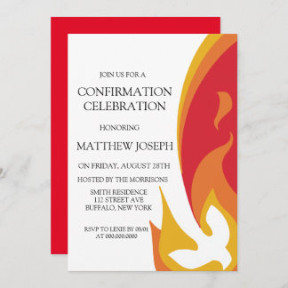 Trendy Red Yellow Dove Fire Confirmation Invitation