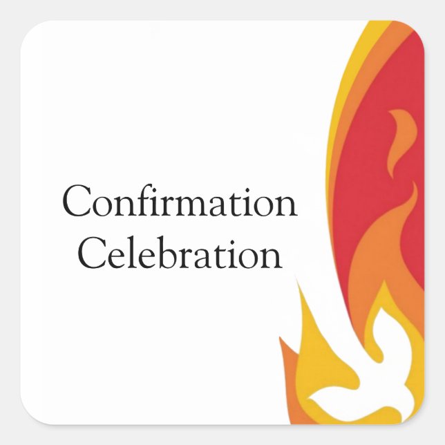 Trendy Red Yellow Fire and Dove Confirmation Square Sticker (Front)