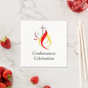 Trendy Red Yellow Fire Cross Dove Confirmation Napkin