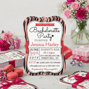 Trendy Red Zabra Print Bachelorette Party Invitation