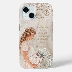 Trendy Religious Expectant Mother Lace Organza Bow iPhone 15 Case
