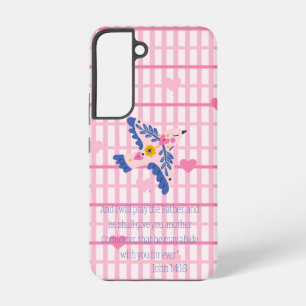 Trendy Religious Pink Lattice Heart Folk Art Dove Samsung Galaxy Case