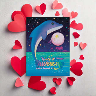 Trendy Retro 90s Dolphin Classroom Valentines Card