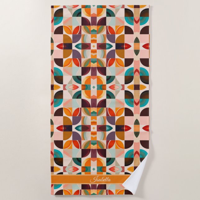 Trendy Retro Abstract Squares Collection Beach Towel (Front)