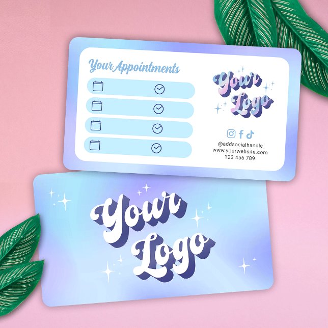 Trendy Retro Blue Hair Spa Lash Beauty Salon Logo Appointment Card (Creator Uploaded)