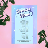 Trendy Retro Blue Holographic Salon Services Menu