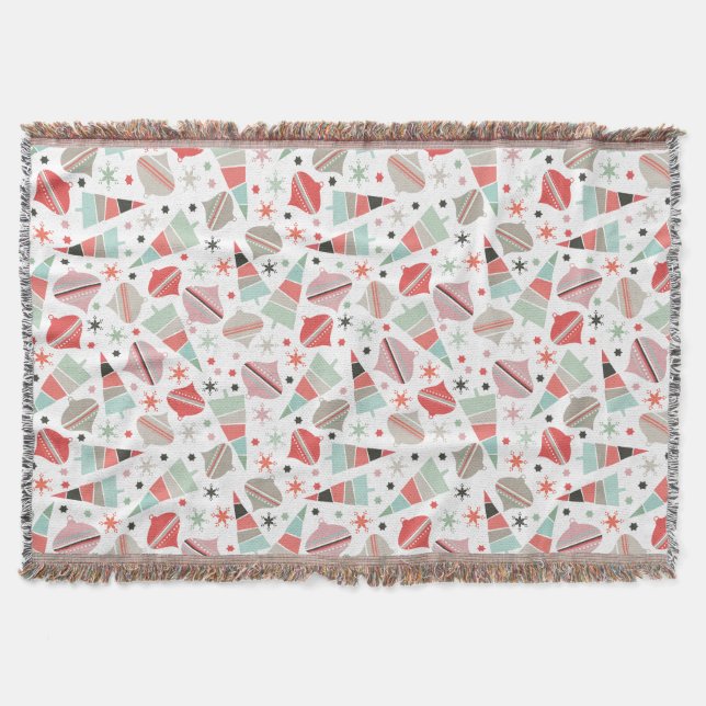 Trendy Retro Christmas Tree and Ornaments Pattern Throw Blanket (Front)