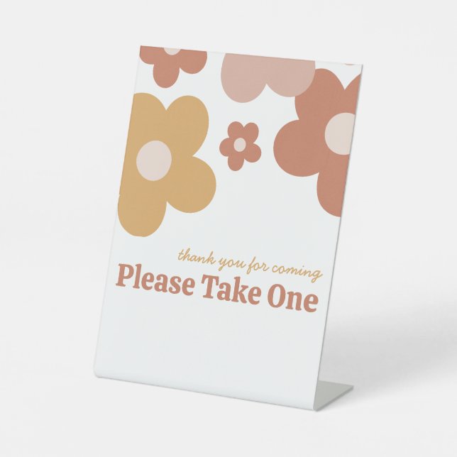 Trendy Retro Daisies Girl Birthday Pedestal Sign (Front)