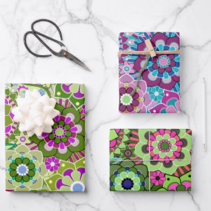 Trendy Retro Floral Pattern - colourful Wrapping Paper Sheet