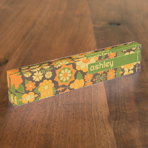 Trendy Retro Floral Pattern Custom name block  Nameplate