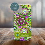 Trendy Retro Floral Pattern with name block iPhone 15 Case<br><div class="desc">A bold, floral design with colourful shades of purple and green with a fun colour block to add your name or any text. The crazy flower pattern has a variety of colours. You can add a name, monogram or other custom text. If you need to move the art around, click...</div>