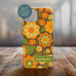 Trendy Retro Floral Pattern with name block iPhone 15 Case<br><div class="desc">A bold, floral design with colourful shades of gold, orange and green with a fun colour block to add your name or any text. The crazy flower pattern has a variety of colours. You can add a name, monogram or other custom text. If you need to move the art around,...</div>
