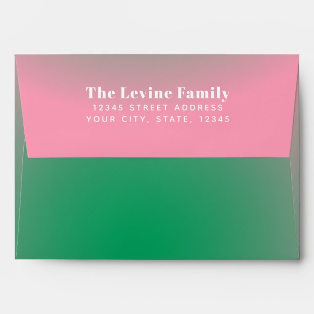 Trendy Retro Gradient Pink Green Return Address Envelope (Back (Top Flap))