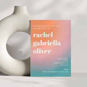 Trendy Retro Gradient Turquoise Pink Bat Mitzvah  Invitation