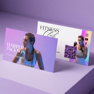 Trendy Retro Iridescent Fitness Influencer Photo Business Card