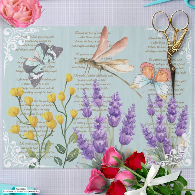 Trendy retro lavender Ephemera Filigree Blue Tissue Paper (Creator Uploaded)