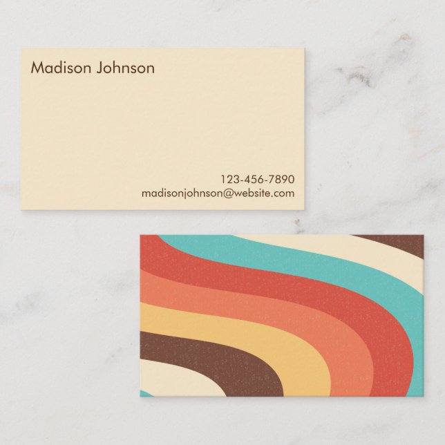 Trendy Retro Minimalist Blue Brown Orange 1970s  Business Card (Front/Back)