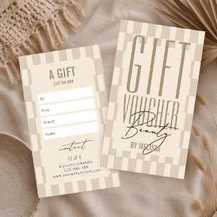 Trendy Retro Neutral Beige Spa Salon Gift Voucher