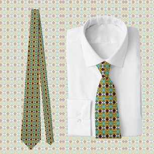 Trendy retro pattern in yellow, blue, brown, white tie