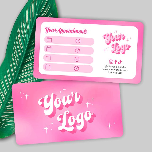 Trendy Retro Pink Makeup Lashes Beauty Salon Logo Appointment Card (Creator Uploaded)