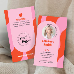 Trendy Retro Pink & Red Event Planner Logo Photo Business Card