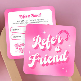 Trendy Retro Pink Refer a Friend Lash Salon Nails Referral Card