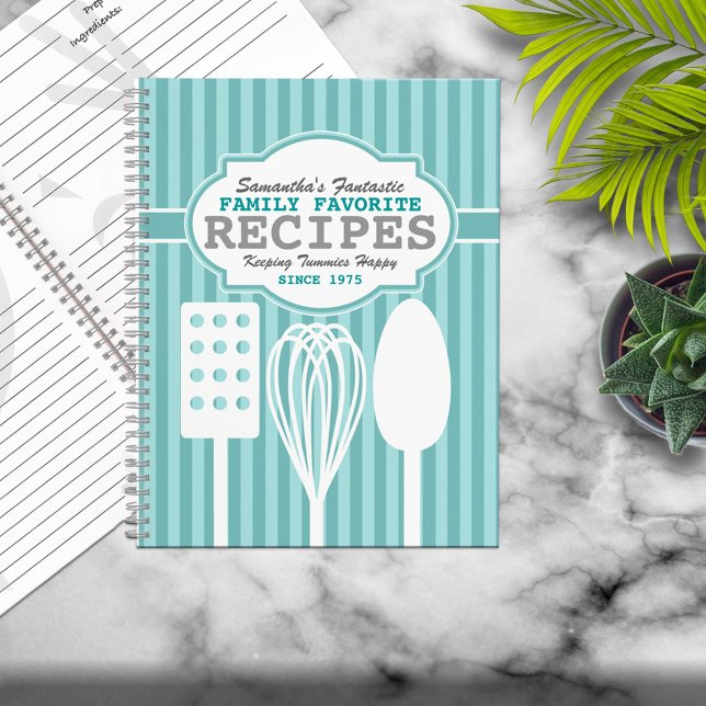 Trendy Retro Recipes Personalised Notebook (Creator Uploaded)