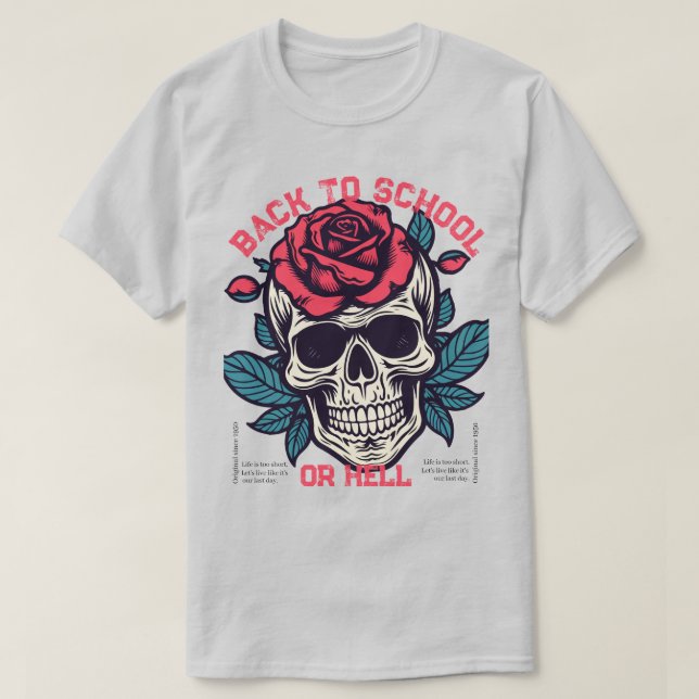 Trendy retro skull with floral Life is too short  T-Shirt (Design Front)