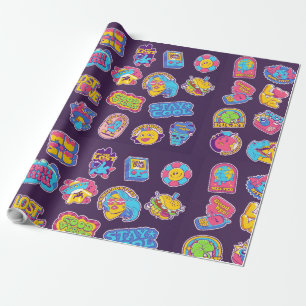 Trendy retro stickers and badges acid collection  wrapping paper