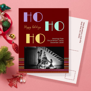 Trendy Retro style red HO-HO-HO Holiday Card