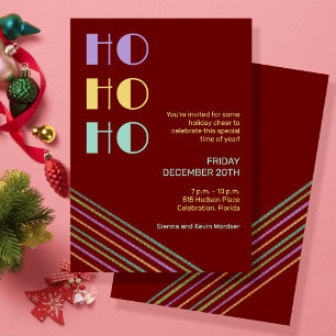 Trendy Retro style red HO-HO-HO  Invitation