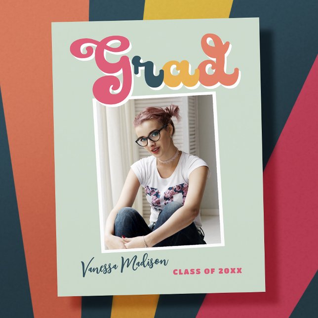 Trendy Retro Style Vintage Graduation 1 Photo Postcard (Creator Uploaded)