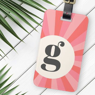 Trendy retro sunburst minimal monogram pink cream luggage tag