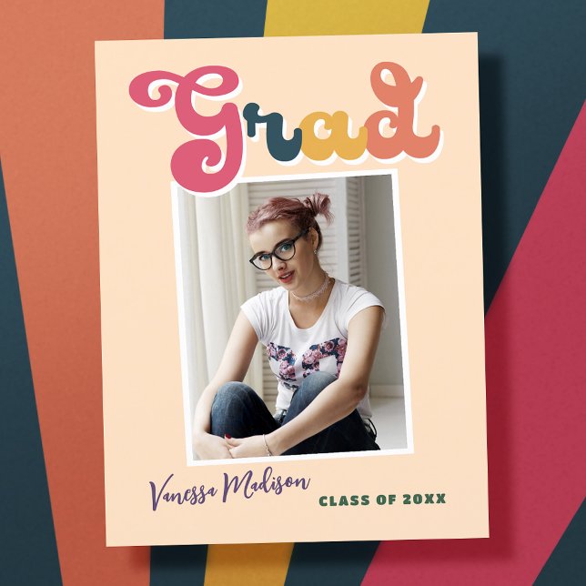 Trendy Retro Vintage Boho Grad Photo Announcement Postcard (Creator Uploaded)