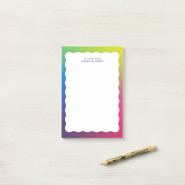 Trendy retro wavy edge colourful post-it notes (On Desk)