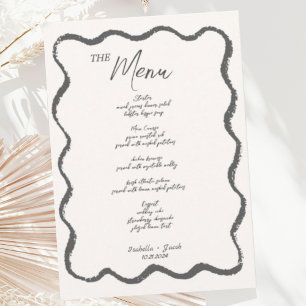 Trendy Retro Wavy Squiggle Handwritten Wedding  Menu