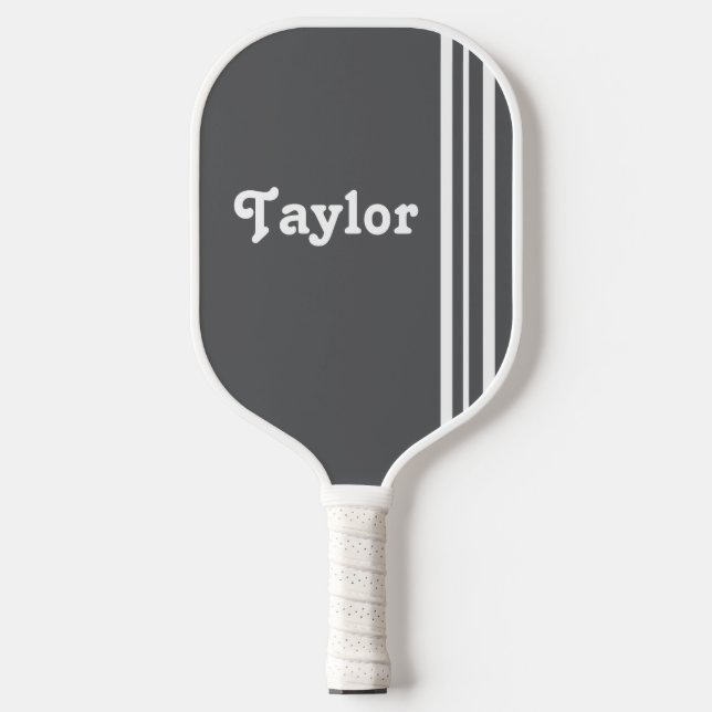 Trendy Retrowhite Stripes mod grey Personalised Pickleball Paddle (Front)