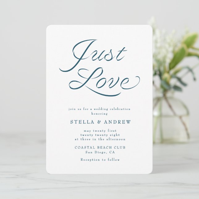 Trendy Ribbon Elegant Script Wedding Invitation (Standing Front)