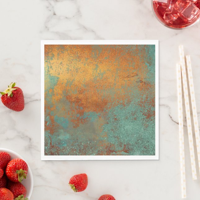 Trendy Rich Copper Patina Metallic Napkin (Insitu)