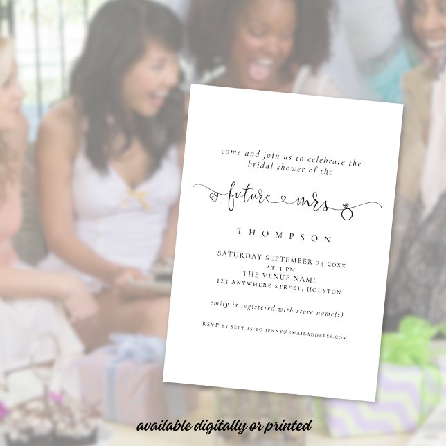 Trendy Ring Heart Future Mrs Bridal Shower Invitation (Available digitally or printed)