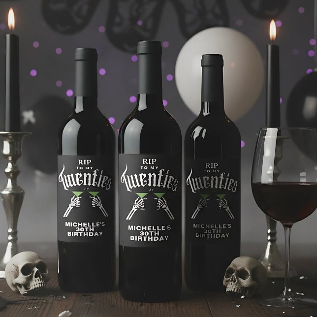 Trendy RIP To My Twenties 30th Birthday Party Wine Label (Creator Uploaded)